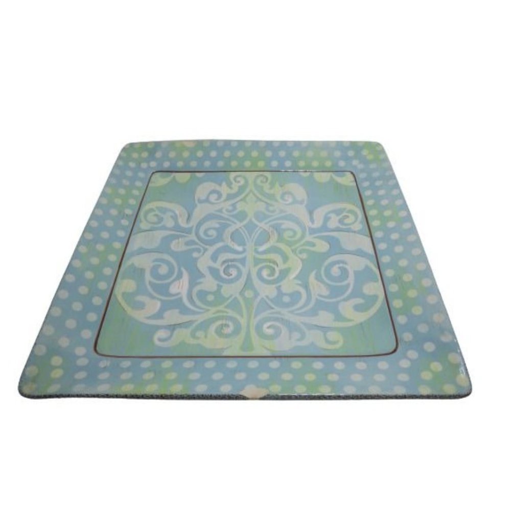 Damask Dot Clay Art Square Platter Blue White Dots 14 in Shabby Chipped